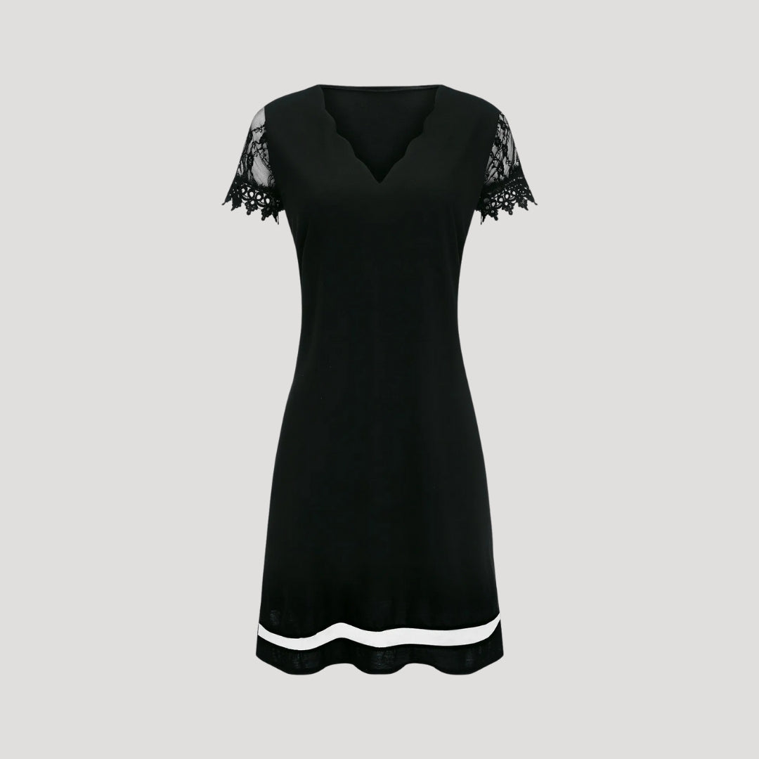Vera Damen Kleid | V-Ausschnitt, Kurzärmel, Wellenkante, Elegant