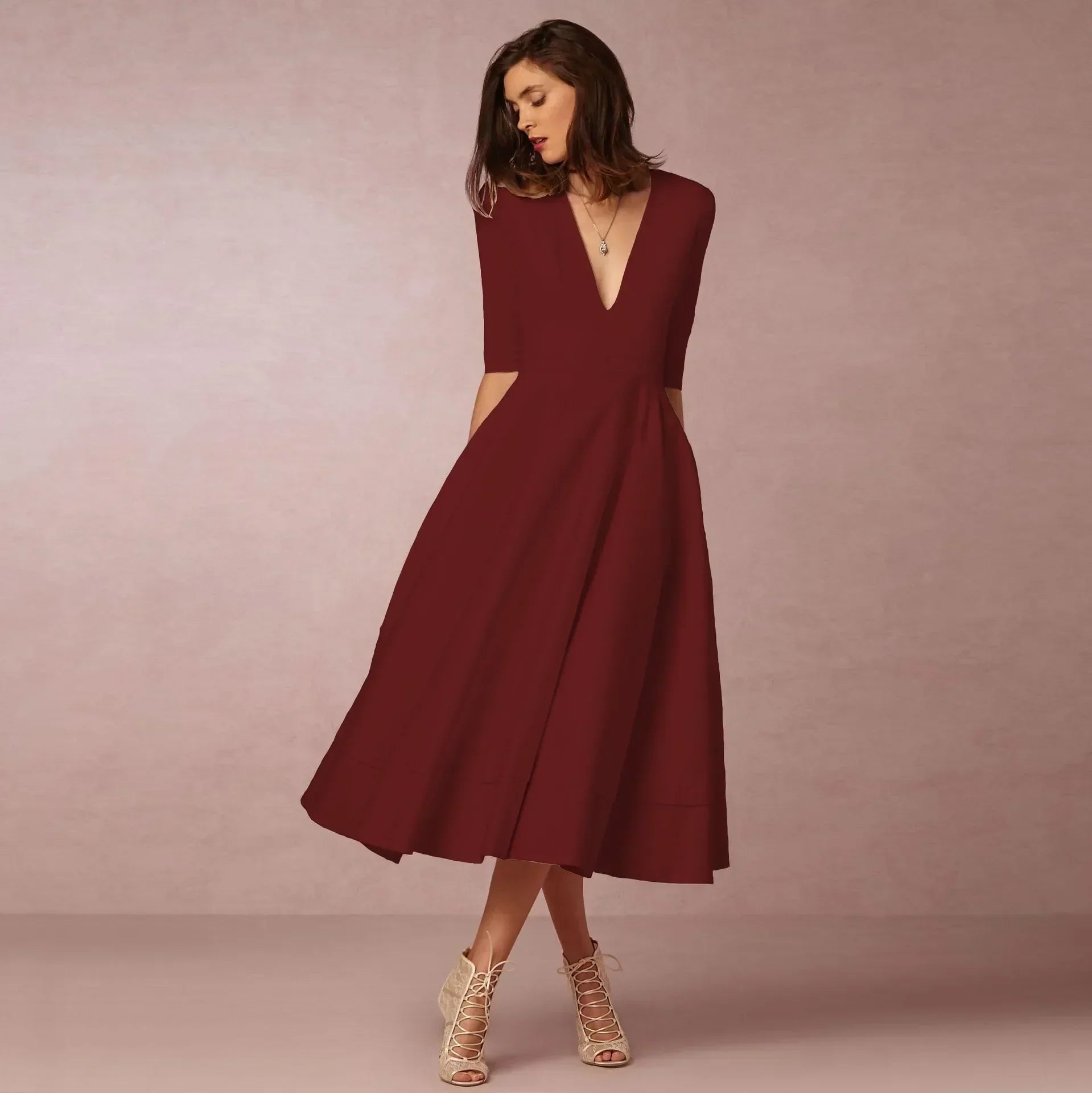 Vera Damen Midi Kleid | Fließende Silhouette, Definierte Taille