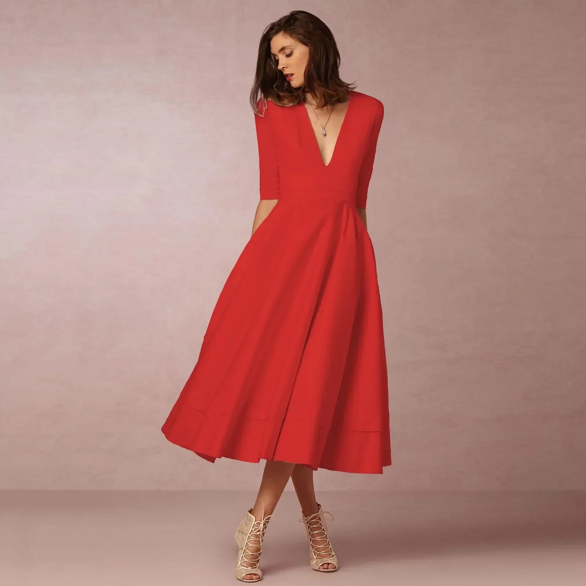Vera Damen Midi Kleid | Fließende Silhouette, Definierte Taille