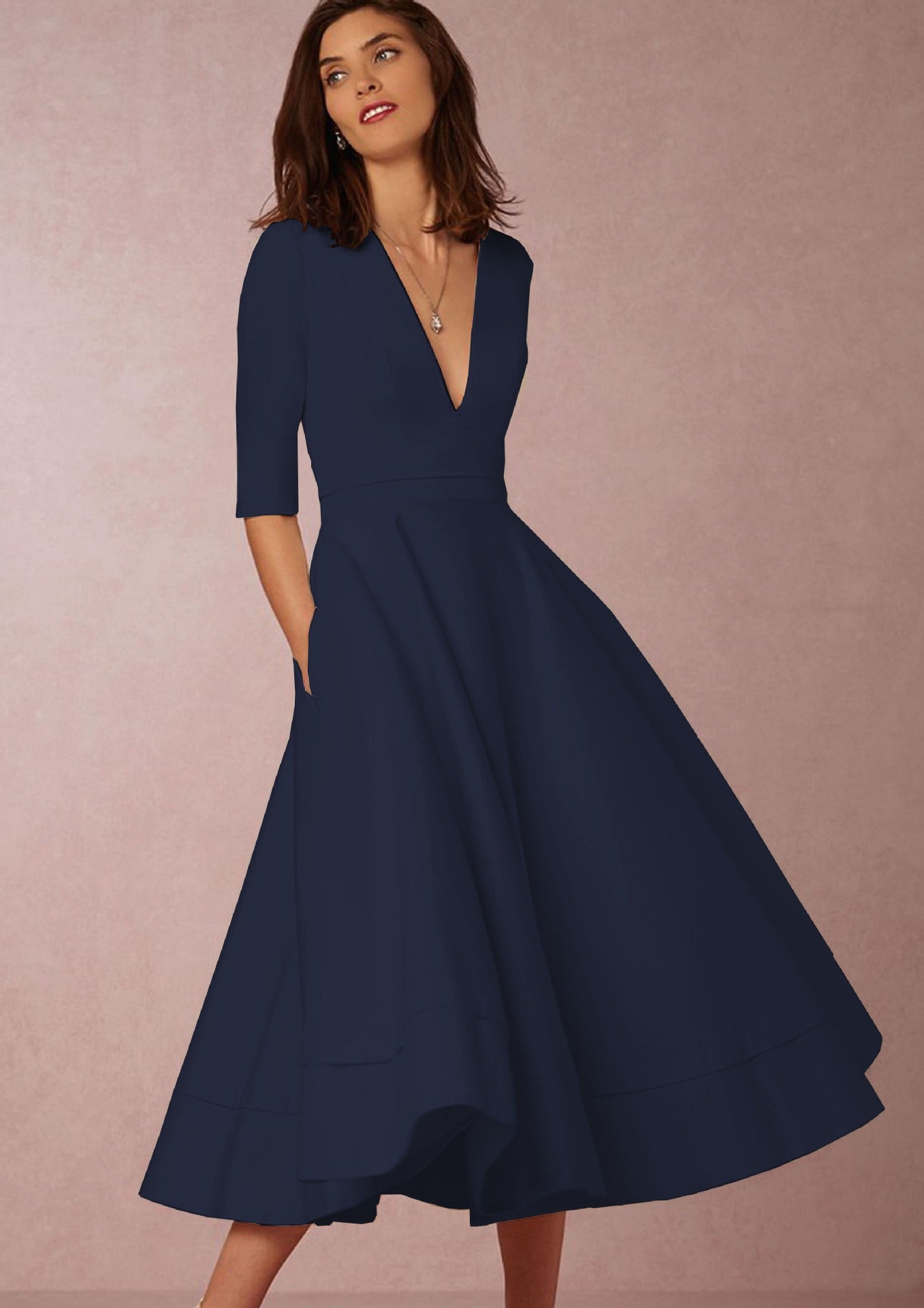 Vera Damen Midi Kleid | Fließende Silhouette, Definierte Taille