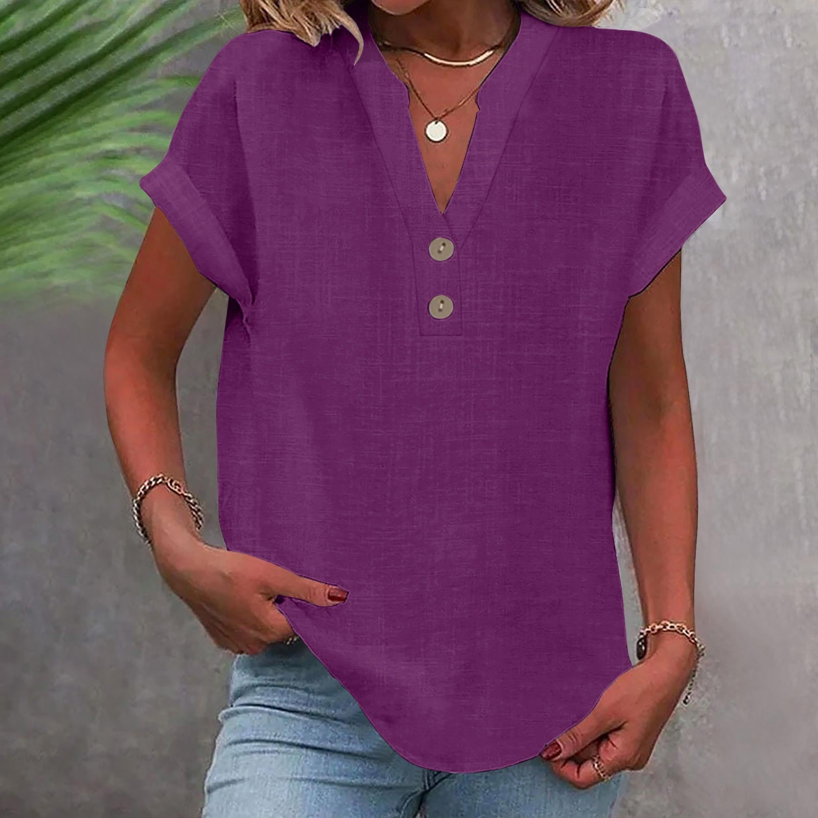 Ruth Hellgruen V-Ausschnitt Lockeres Damen Longshirt Baumwolle | Leicht Luftig Kurzarm Sommer Freizeit Shirt | Bequem - S/M/L/XL/XXL,XXXL