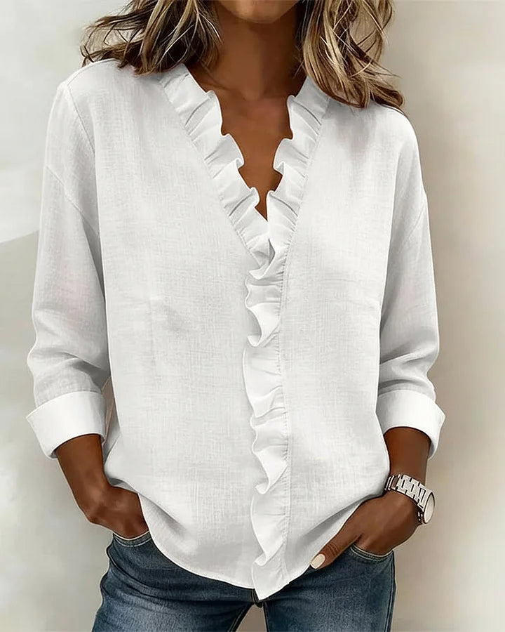 Yvonne Damen Bluse | V-Ausschnitt, Atmungsaktiv, Rüschendetails
