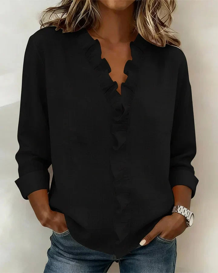 Yvonne Damen Bluse | V-Ausschnitt, Atmungsaktiv, Rüschendetails
