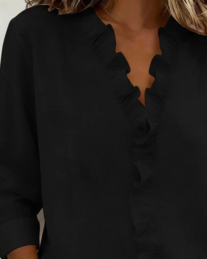 Yvonne Damen Bluse | V-Ausschnitt, Atmungsaktiv, Rüschendetails