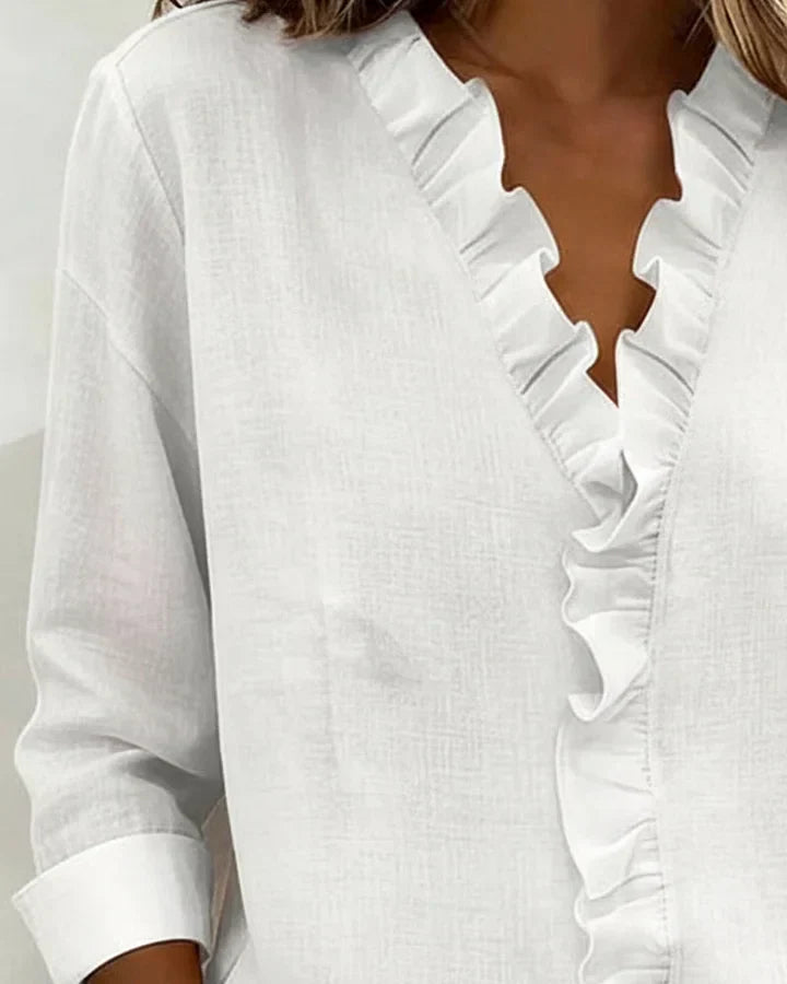 Yvonne Damen Bluse | V-Ausschnitt, Atmungsaktiv, Rüschendetails