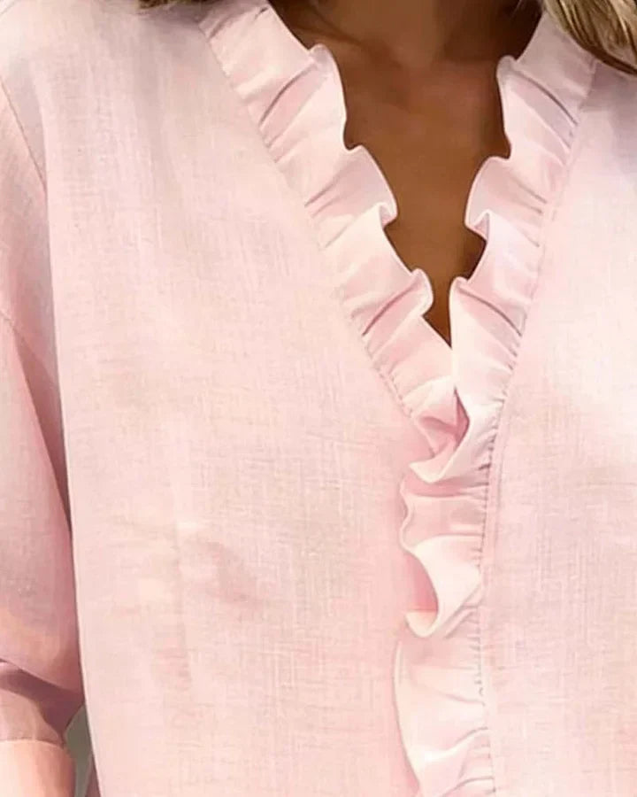 Yvonne Damen Bluse | V-Ausschnitt, Atmungsaktiv, Rüschendetails