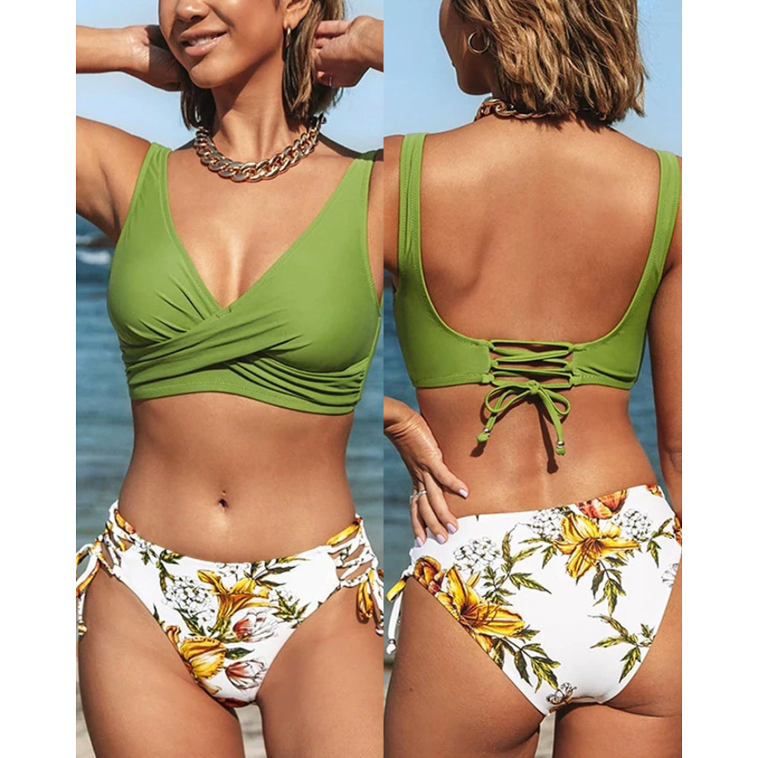 Zara Damen Bikini Set | Überkreuztes Oberteil, Gemustert- S-XL