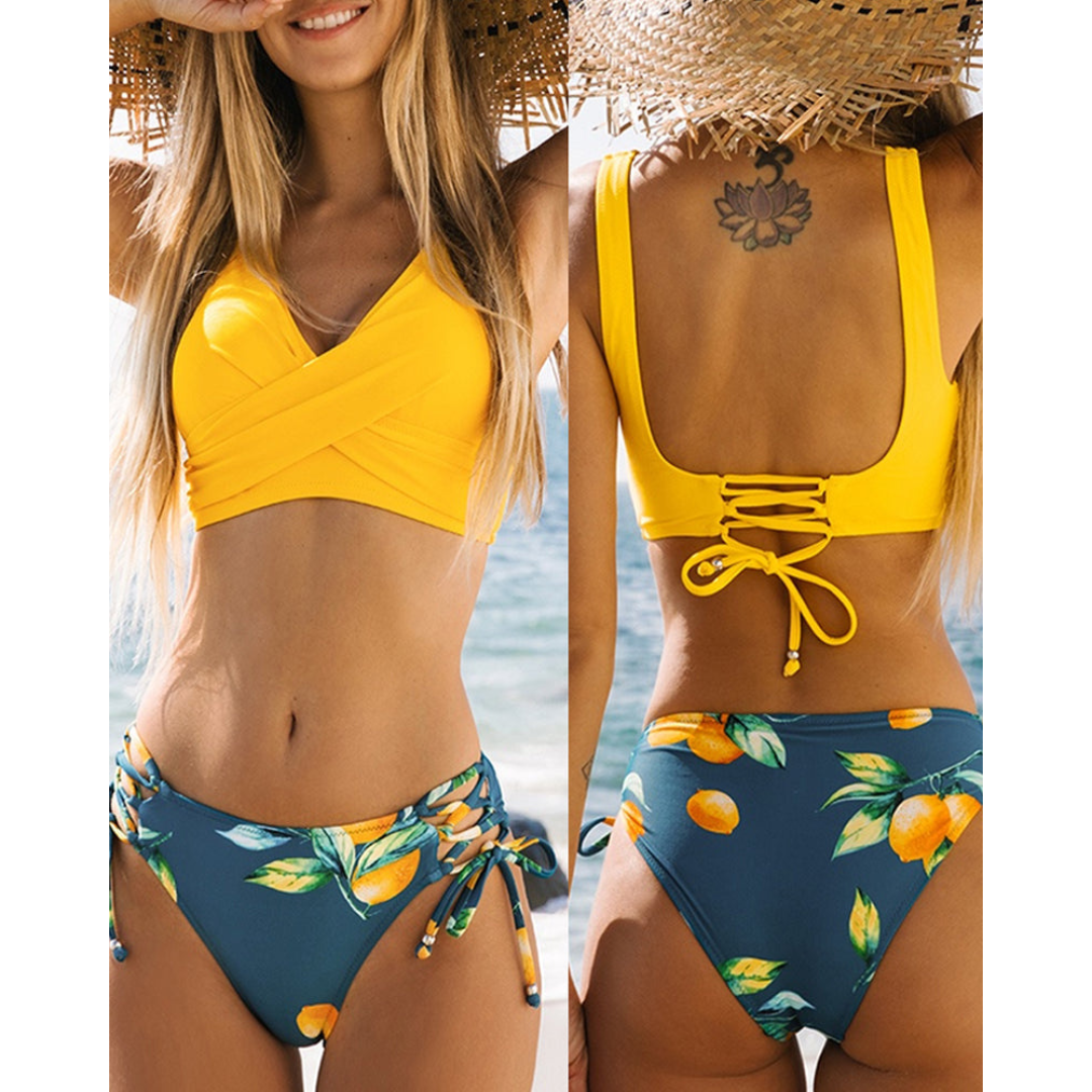 Zara Damen Bikini Set | Überkreuztes Oberteil, Gemustert- S-XL