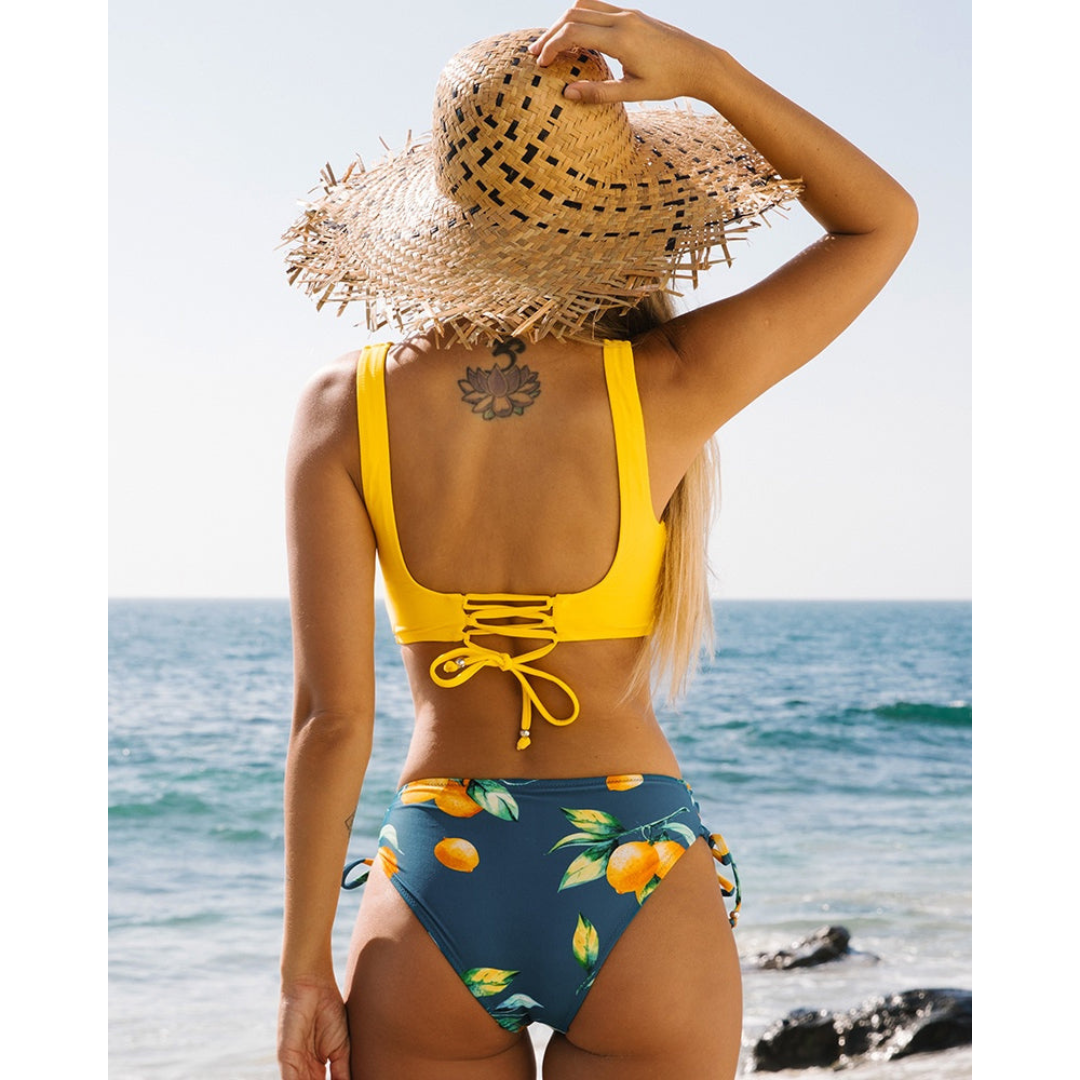 Zara Damen Bikini Set | Überkreuztes Oberteil, Gemustert- S-XL