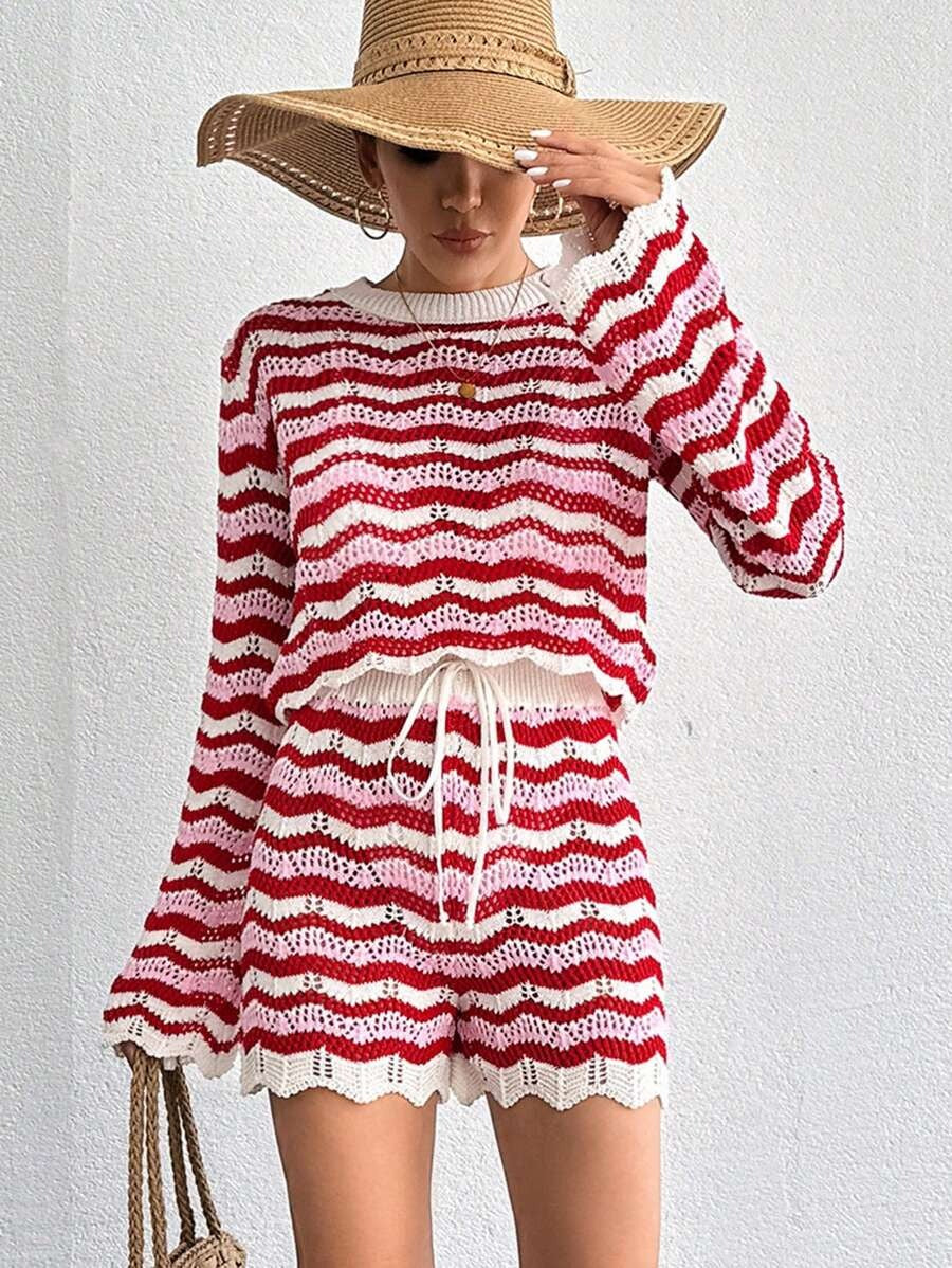 Zara Damen Zweiteiler | Langarmoberteil mit Shorts, Baumwollmischung- S-L
