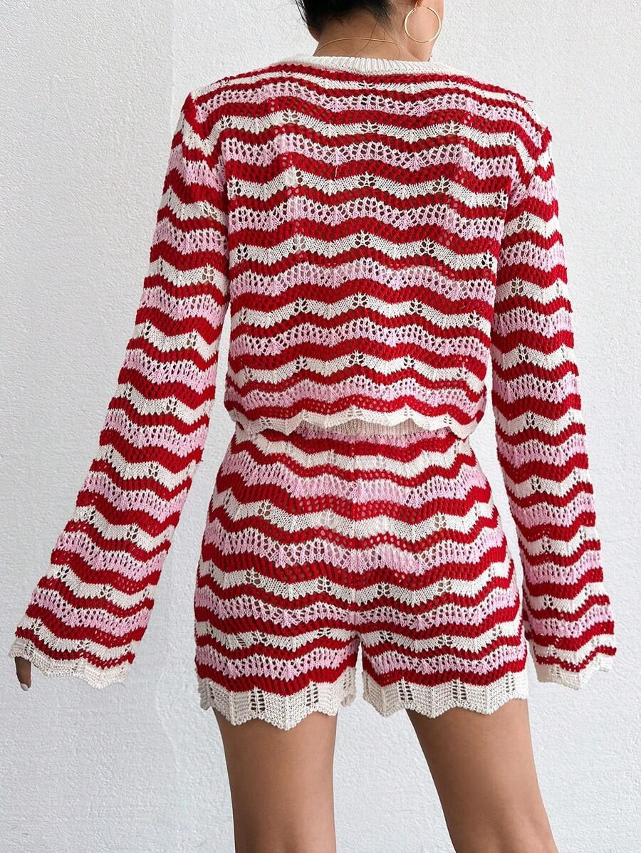 Zara Damen Zweiteiler | Langarmoberteil mit Shorts, Baumwollmischung- S-L