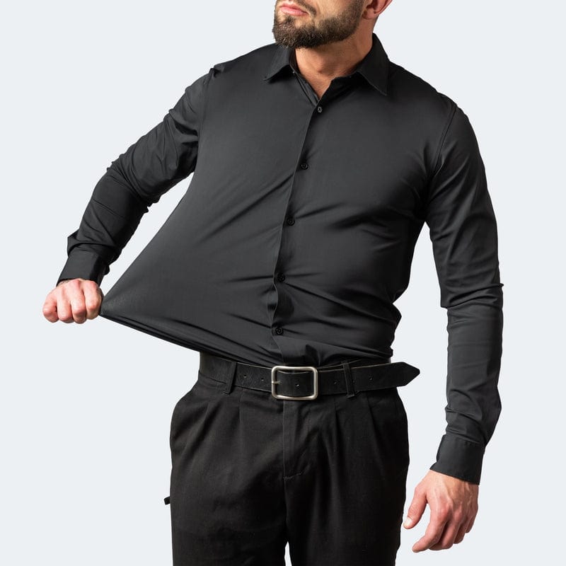Urs Schwarz Slim Fit Stretch Langarmhemd für Herren | Körpernahe Passform | Business und Abend - S/M/L/XL/2XL/3XL/4XL