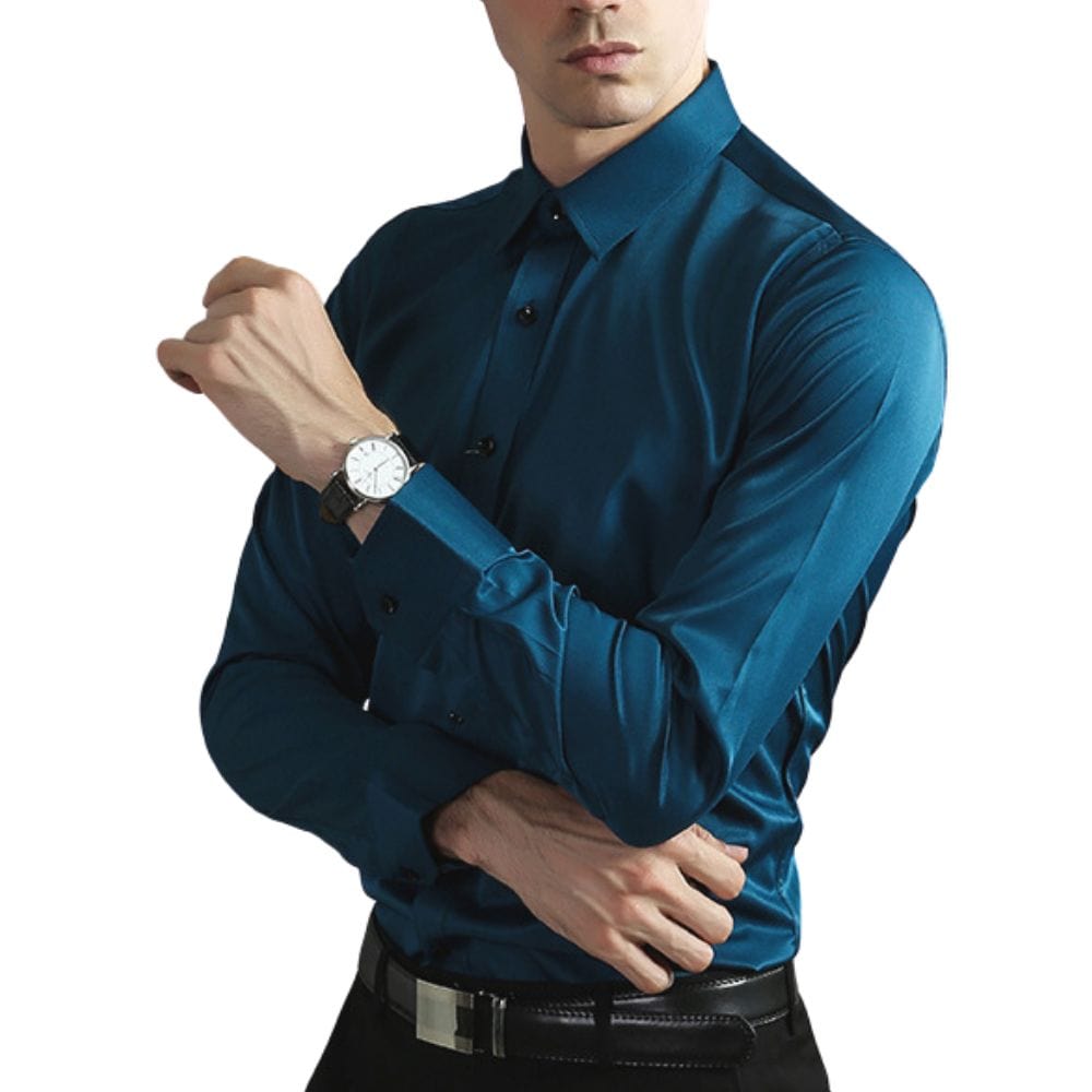 Urs Schwarz Slim Fit Stretch Langarmhemd für Herren | Körpernahe Passform | Business und Abend - S/M/L/XL/2XL/3XL/4XL
