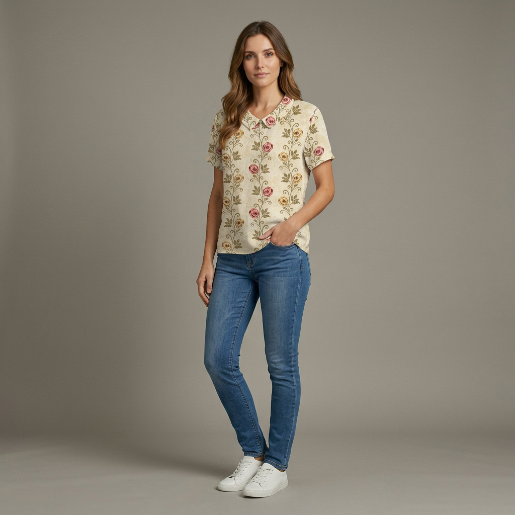 Monika Khaki Floral Peter-Pan-Kragen Bluse für Damen | Leichte Entspannte Passform | Alltag & Sommer - S/M/L/XL/2XL