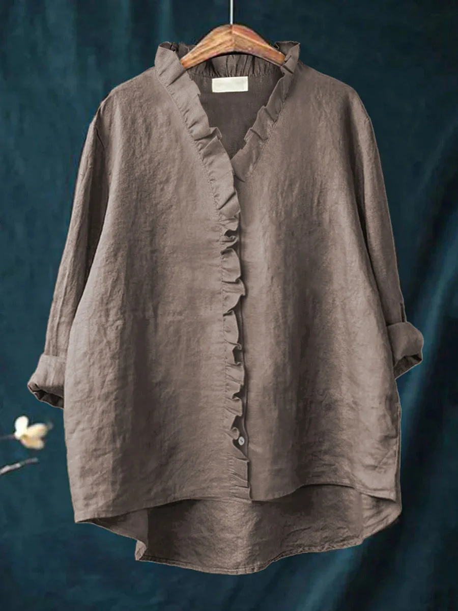 Rosemarie Schwarz Rüschenbluse Damen Langarm V-Ausschnitt | Luftig Feminine Passform | Frühling Sommer - S/M/L/XL/2XL/3XL