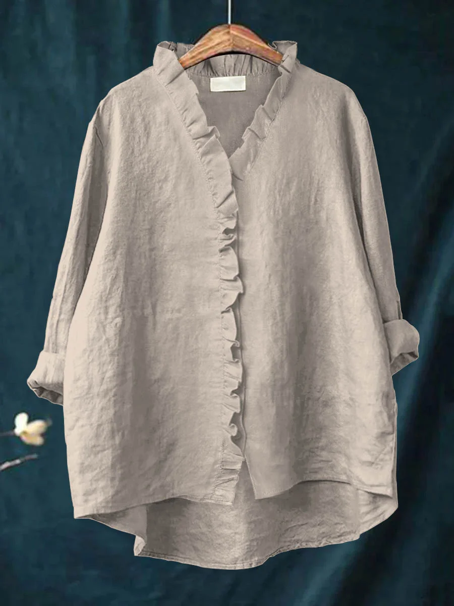 Rosemarie Schwarz Rüschenbluse Damen Langarm V-Ausschnitt | Luftig Feminine Passform | Frühling Sommer - S/M/L/XL/2XL/3XL