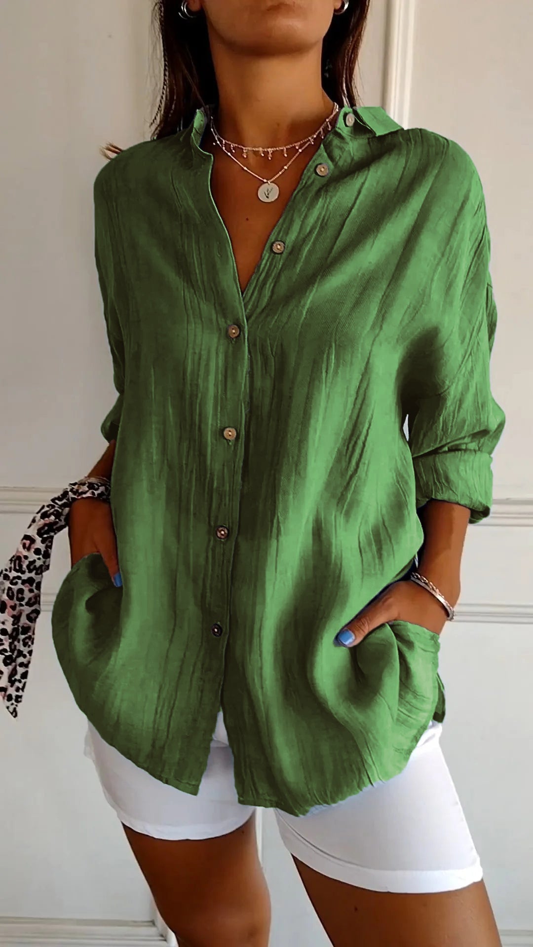 Monika Blau Crinkle Oversized Button-Down Bluse für Damen | Leichter Relaxed Fit | Casual Alltagsbluse - S/M/L/XL/2XL/3XL/4XL