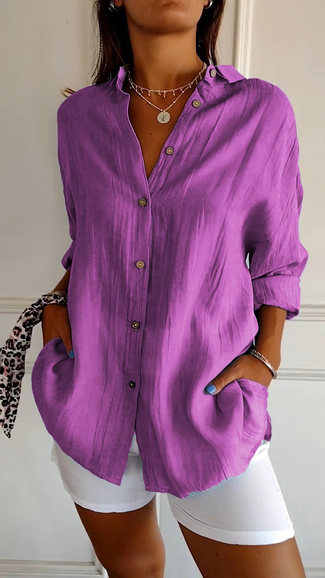 Monika Blau Crinkle Oversized Button-Down Bluse für Damen | Leichter Relaxed Fit | Casual Alltagsbluse - S/M/L/XL/2XL/3XL/4XL