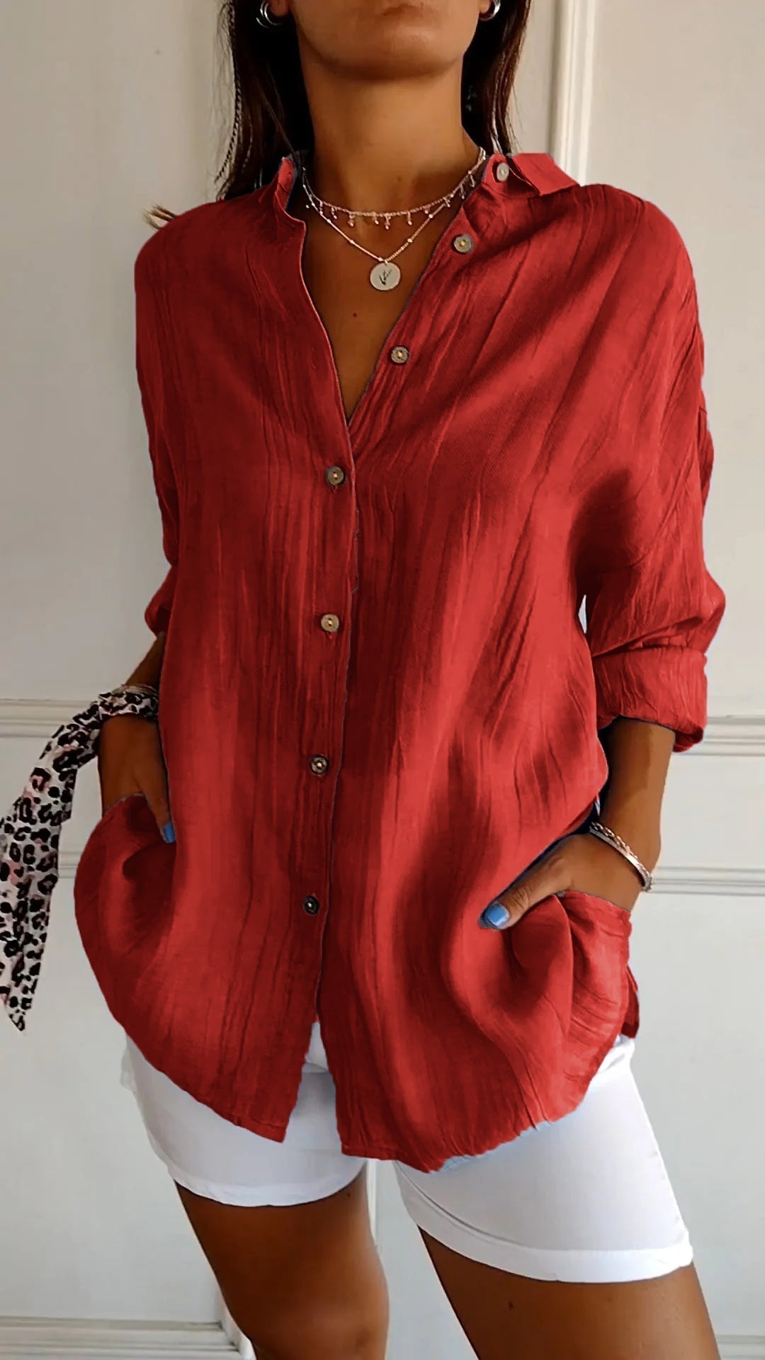 Käthi Blau Oversized Crinkle Hemdbluse für Damen | Leichter Lässiger Stil | Alltag und Urlaub - S/M/L/XL/2XL/3XL/4XL/5XL