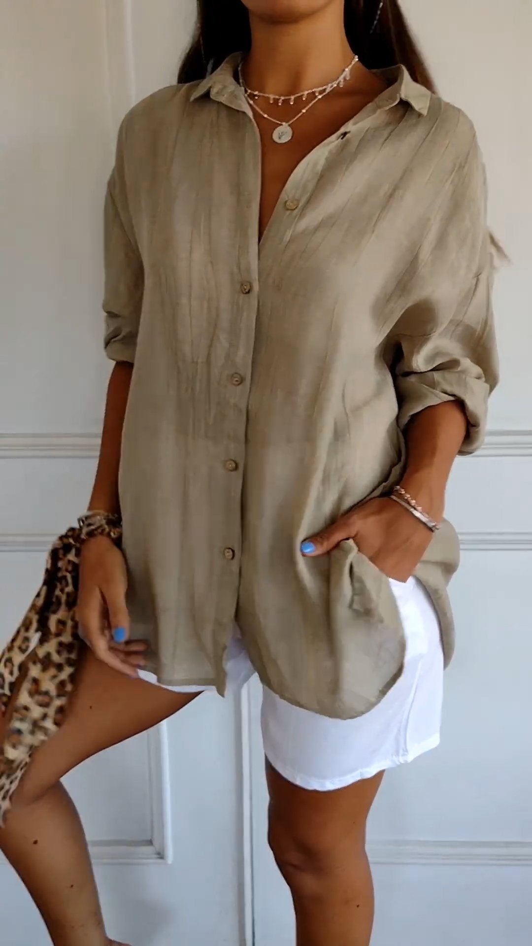 Monika Blau Crinkle Oversized Button-Down Bluse für Damen | Leichter Relaxed Fit | Casual Alltagsbluse - S/M/L/XL/2XL/3XL/4XL