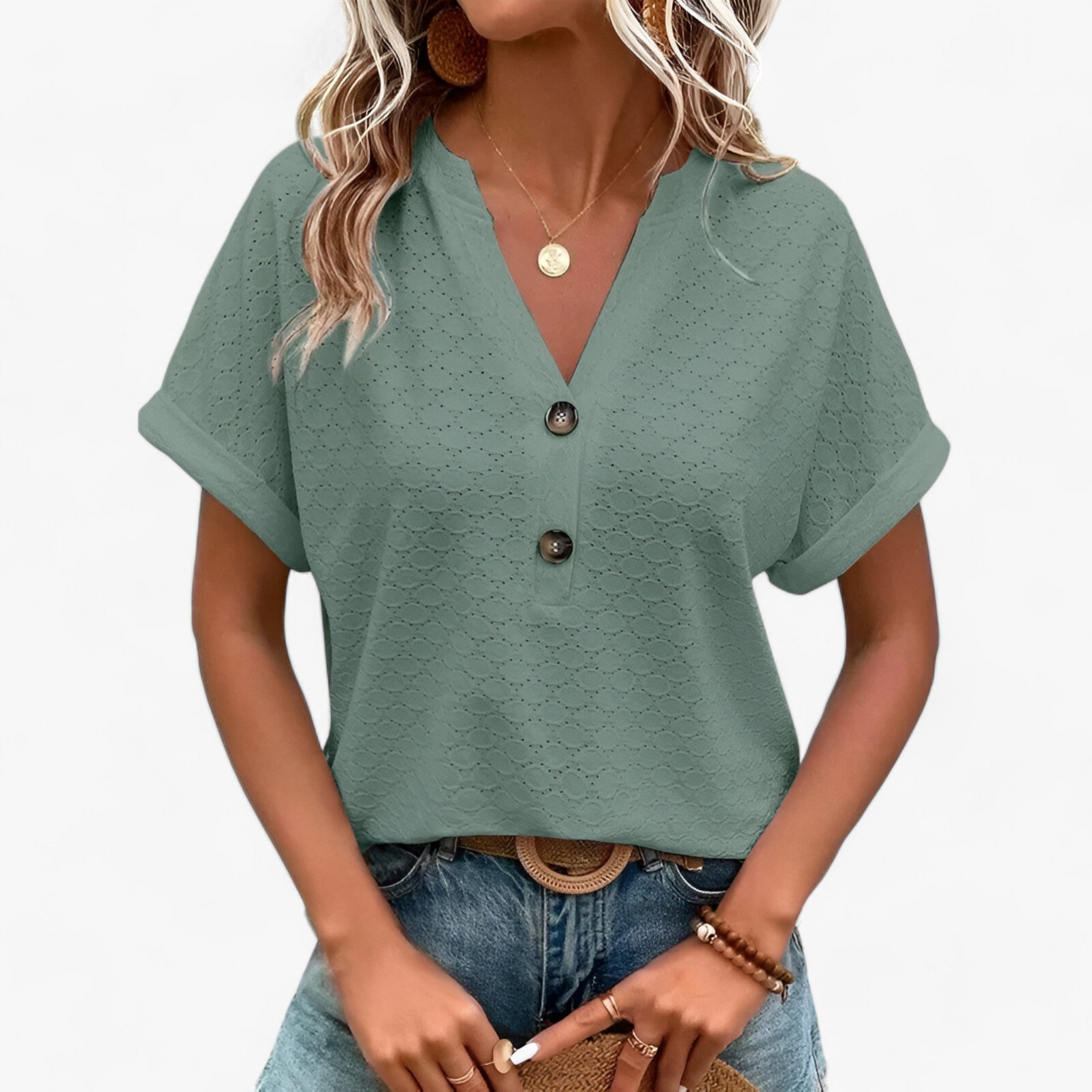 Margrit Schwarz Jacquard V-Ausschnitt Lockere Damen Bluse Langarm | Elegant Feminin Fruehling Sommer Buero Freizeit Oberteil | Bequem - S-3XL