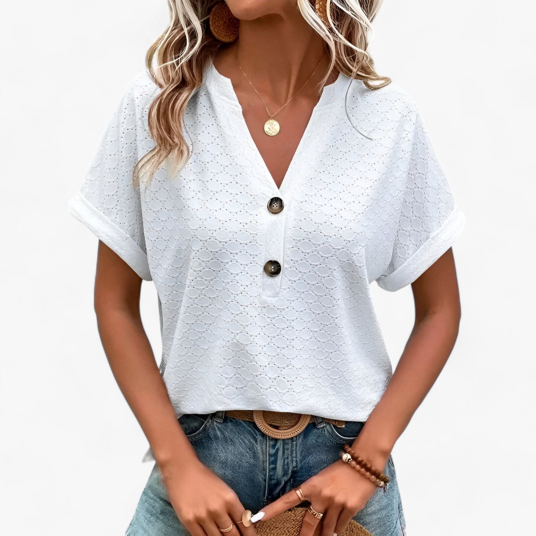 Margrit Schwarz Jacquard V-Ausschnitt Lockere Damen Bluse Langarm | Elegant Feminin Fruehling Sommer Buero Freizeit Oberteil | Bequem - S-3XL