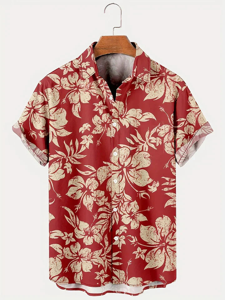 Hansruedi Blau Tropisches Blumendruck Hawaii-Hemd für Herren | Lockere Passform Sommerhemd | Urlaub und Strand - S-4XL